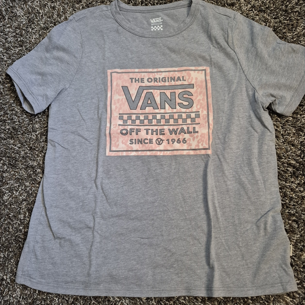Vans Heather Gray Tee with Pink Logo